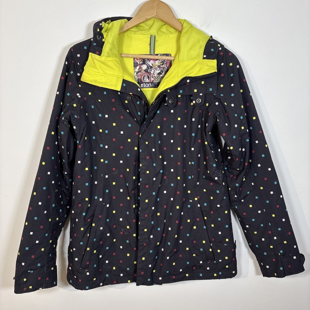Burton DryRide Society Ski Jacket Womens Small Colorful Hooded Black Snowboard